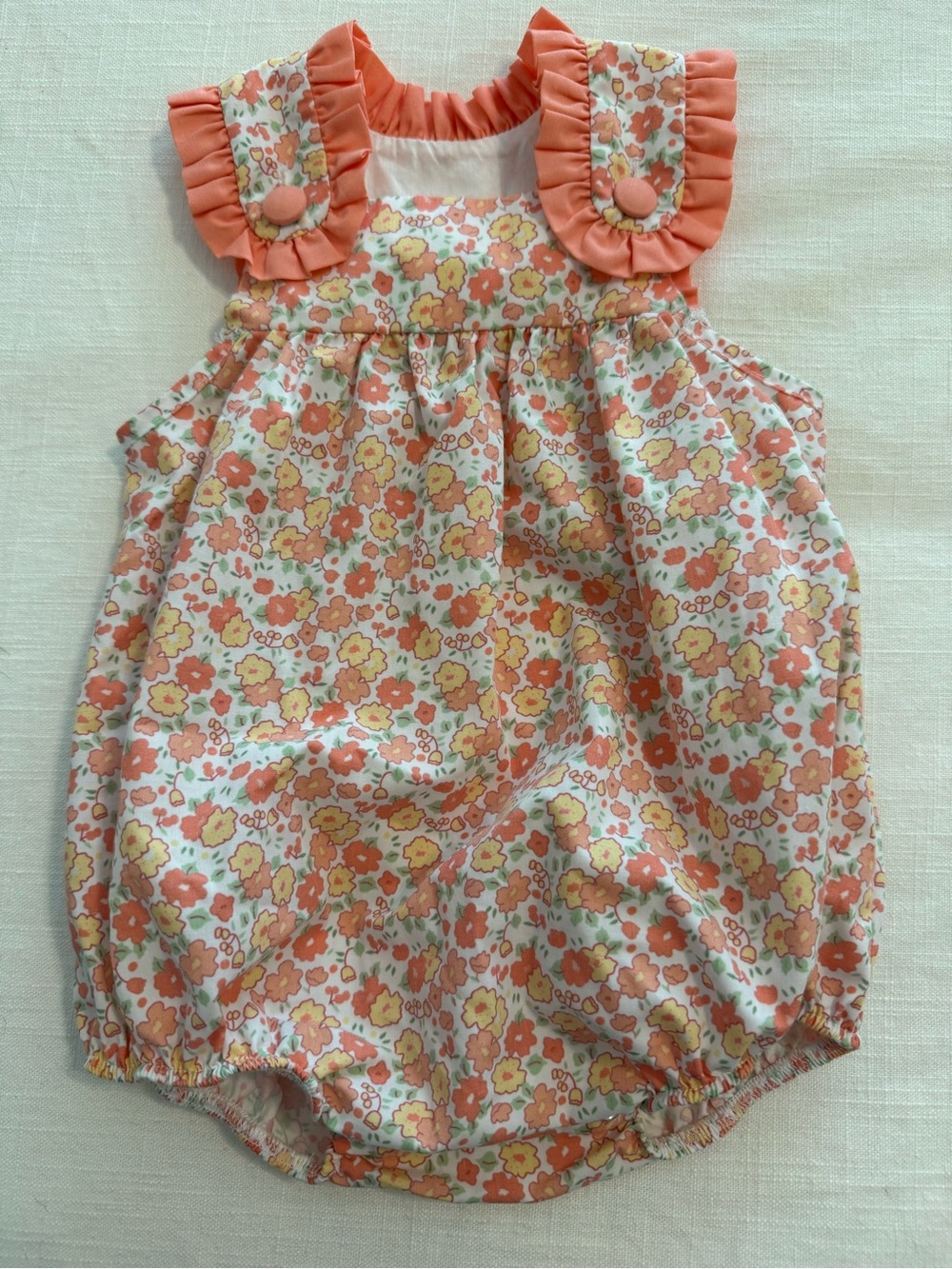 Girls' Floral Bubble One-Piece in Coral and Yellow